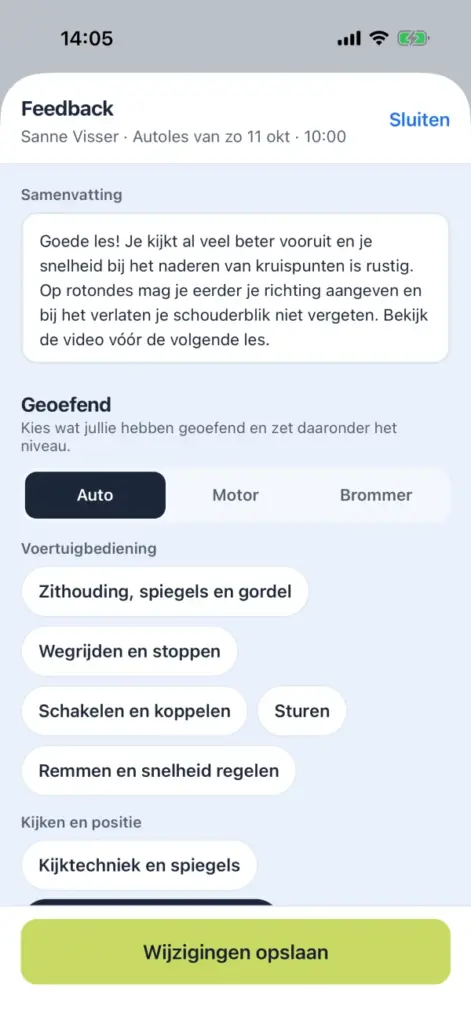 De Rijschema-app: feedback na de les