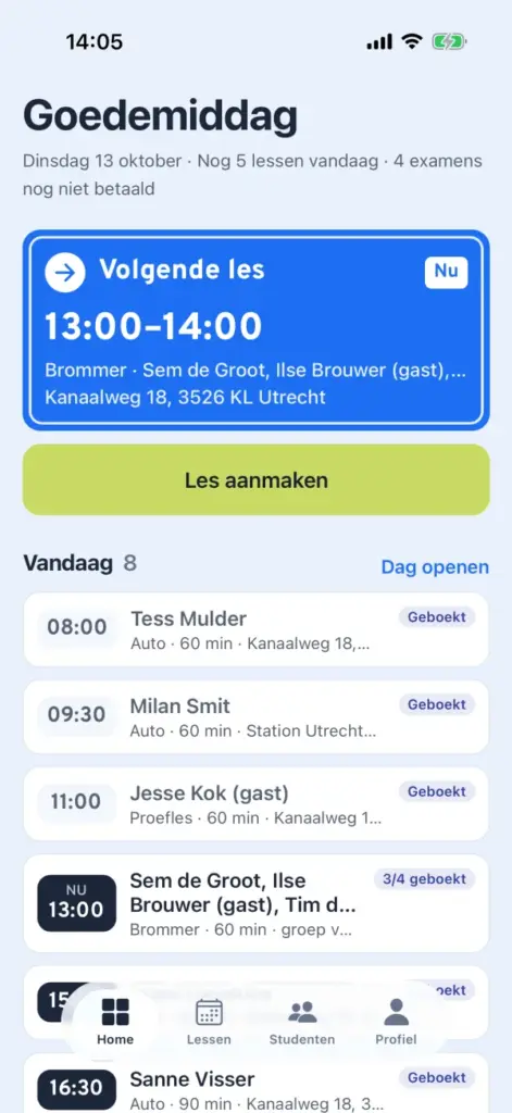 De Rijschema-app voor de instructeur: de dag in één overzicht